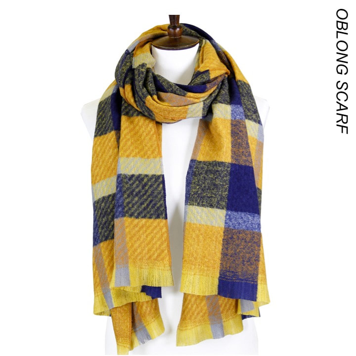 WSW - Blue/Gold Plaid oblong scarf